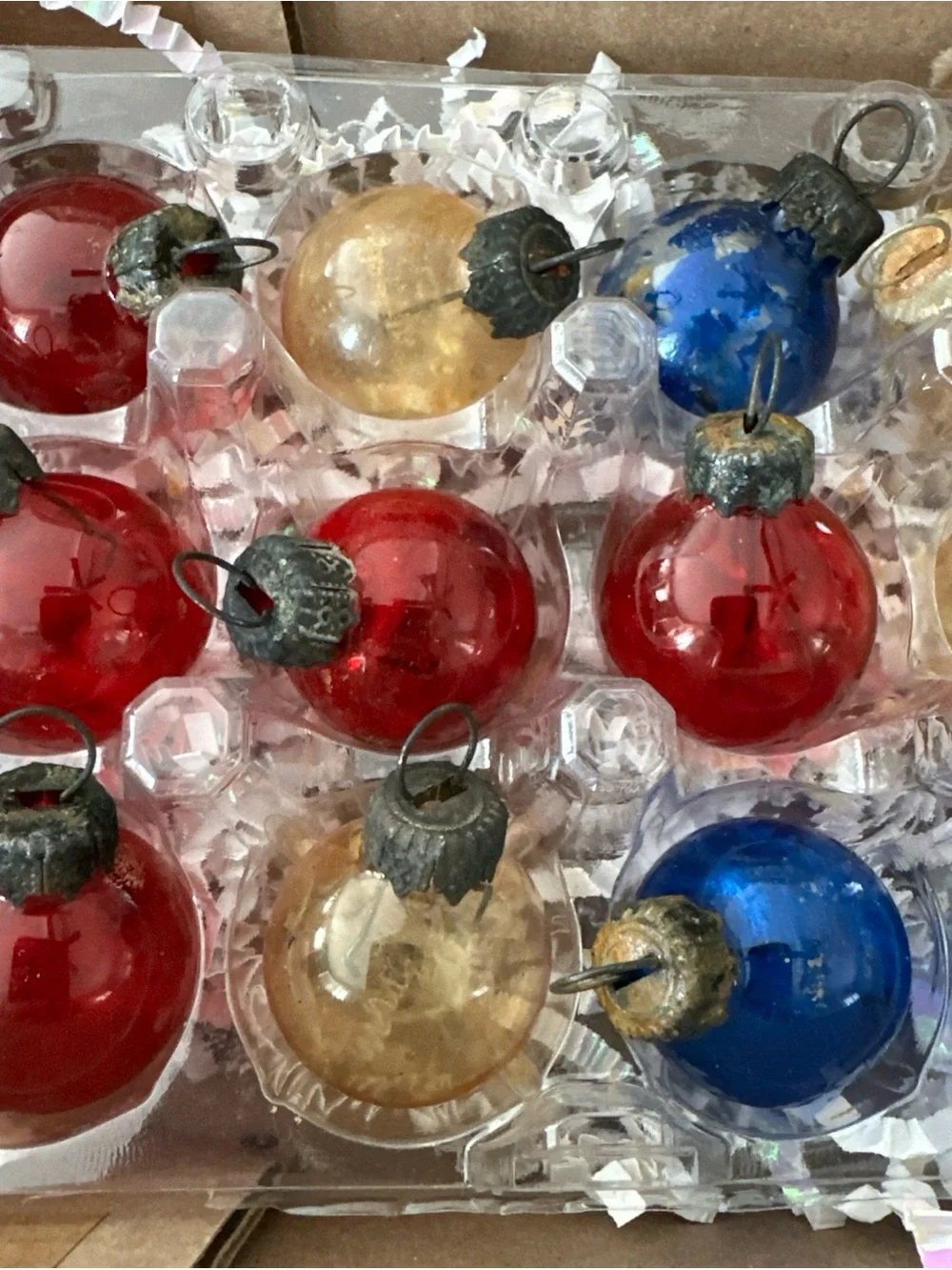 BOX OF 12 VINTAGE MINI FEATHER TREE ORNAMENTS